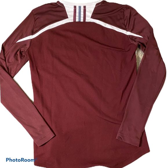 Adidas Long sleeve v neck athletic top burgundy S - Picture 4 of 12